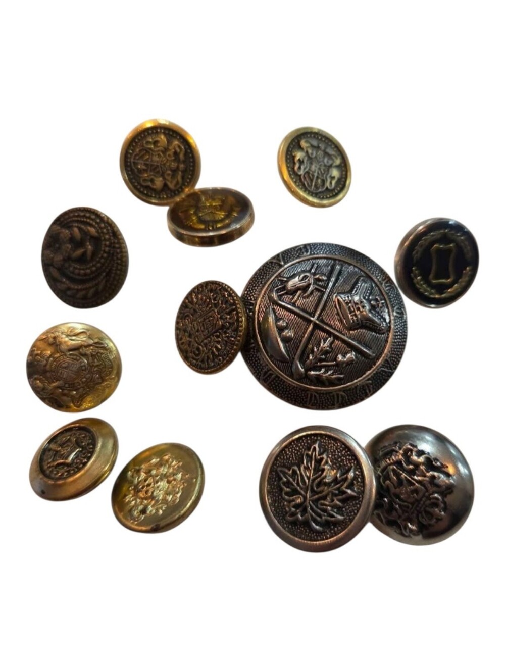Vintage Military & Organization Metal Buttons – Brass & Silver Tone